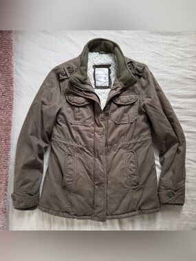 Vintage Y2K Aéropostale Fur Lined Olive Green Military Utility Jacket M